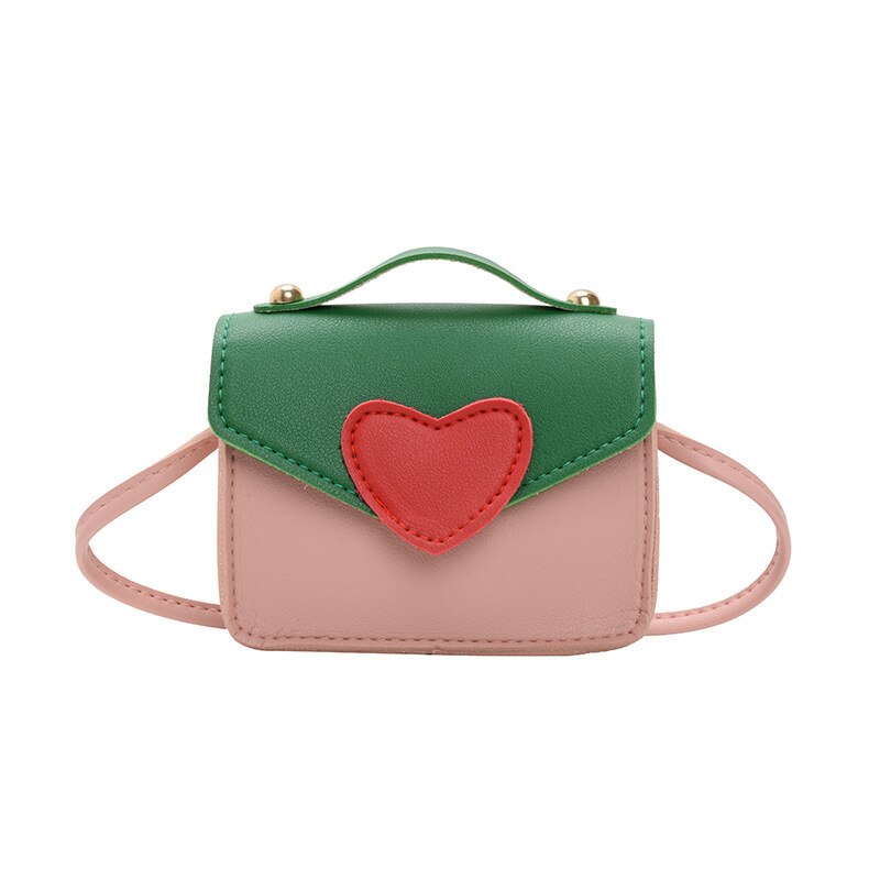 Cute Baby Mini Bag Kawaii Little Girl Coin Wallet Heart Leather Purse Kids Party Hand Bag Accessories Toddler: Green