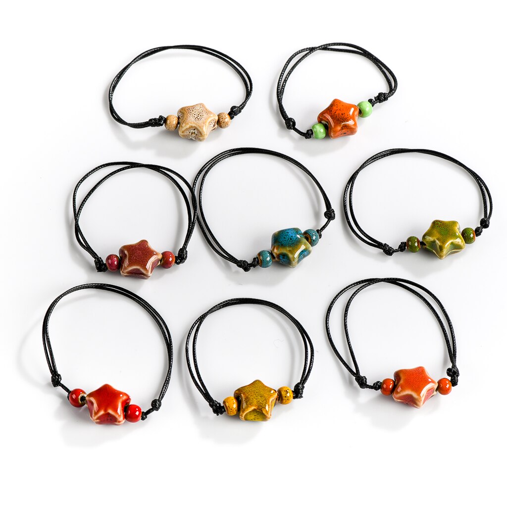 Bracelet de cheville en céramique, tissé à la main, étoile multicolore, Simple, 2 pièces, 40% de réduction, , XN598