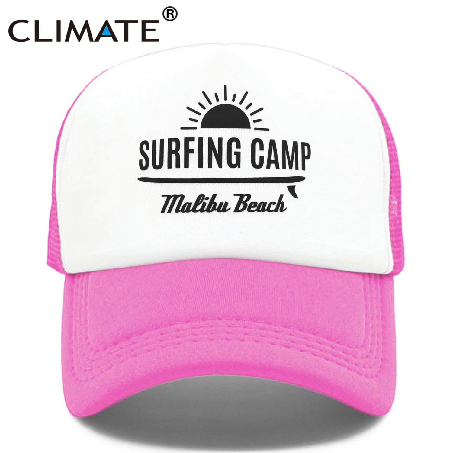 CLIMATE Surfing Camp Cap Malibu Beach Trucker Cap Hat Surfing Fan Surfer Hip Hop Cap Surfboard Surf Riding Mesh Cap Hat Youth: Rose