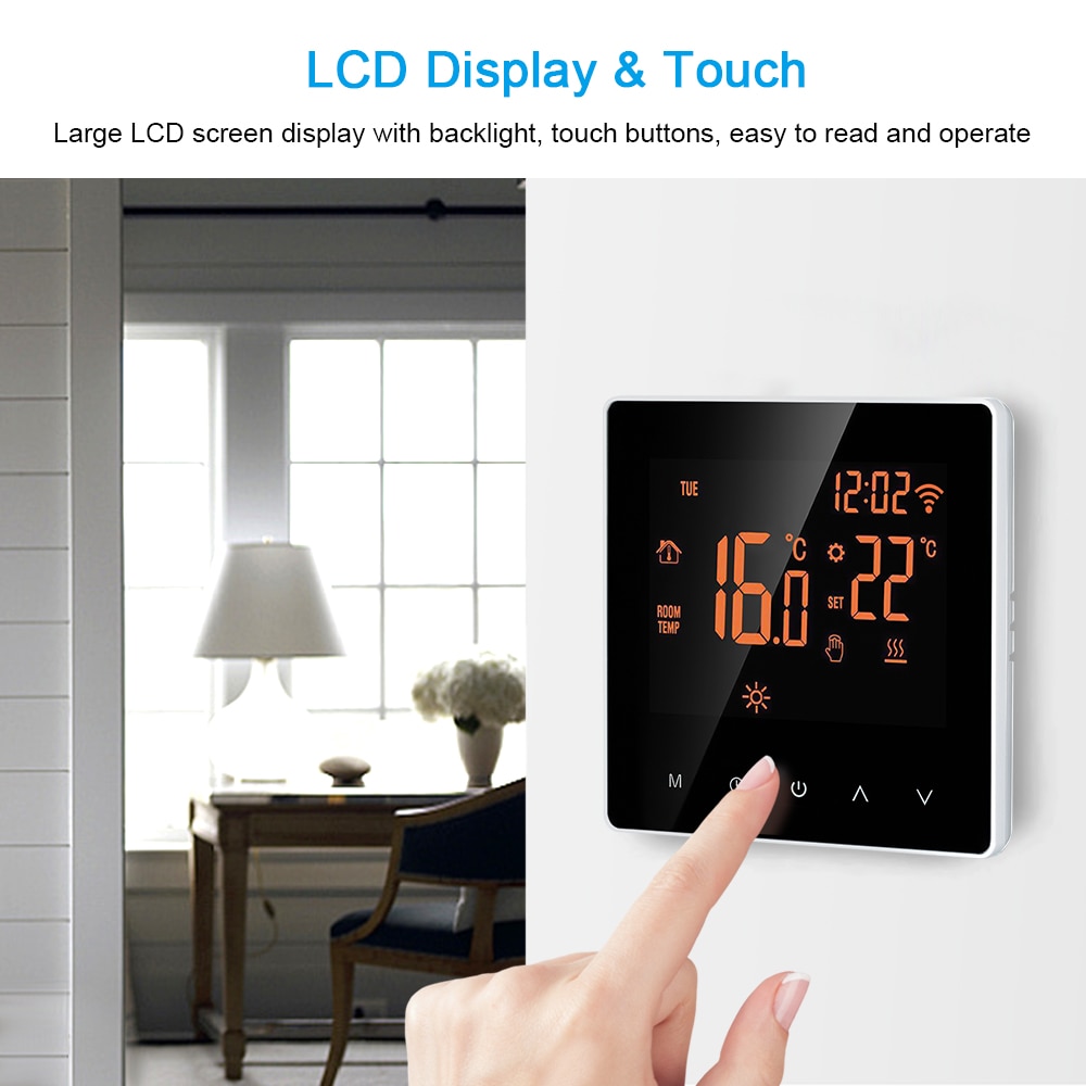 Wifi termostat lcd touch screen trådløs smart temperaturregulator programmerbar termostat elektrisk gulvvarme termostat