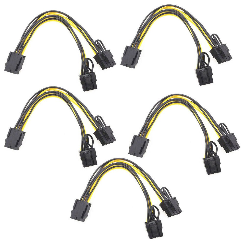 5/10pcs PCI-E 6-pin to Dual 6+2-pin (6-pin/8-pin) Power Splitter Cable Graphics Card 6Pin to Dual 8Pin PCIE PCI Power Cable: 5PCS