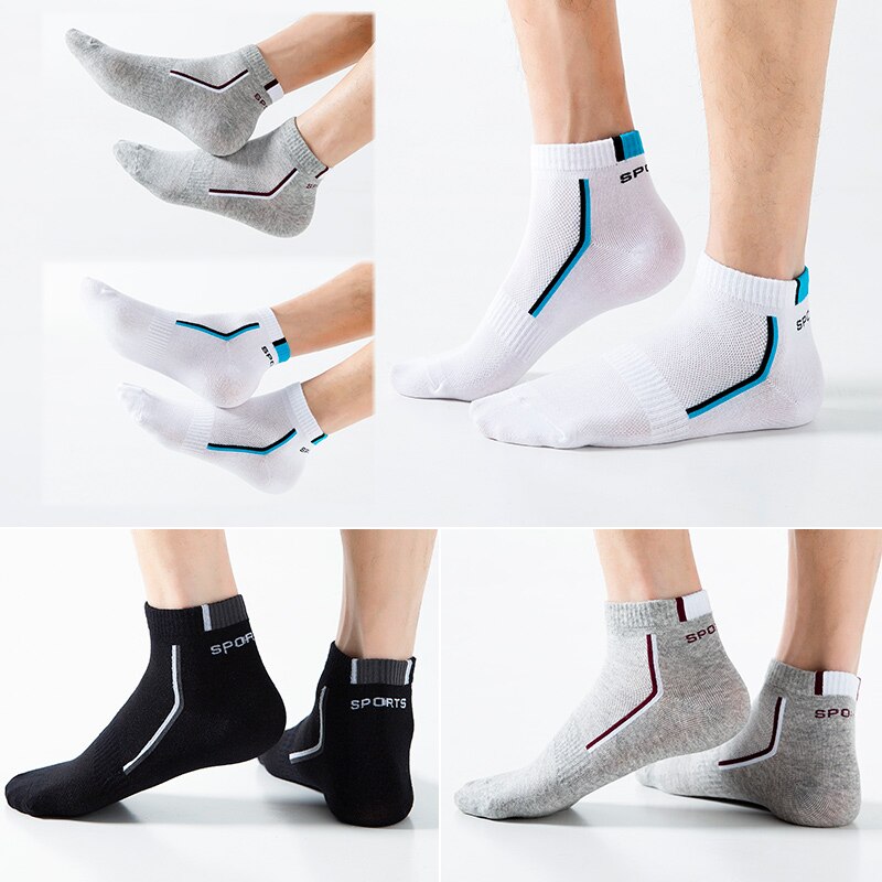 5-Pairs Summer Socks Pack Men Cotton Stripe Shallow Mouth Absorb Sweat Slippers Short Ankle Casual Boat Socks Mid Socks