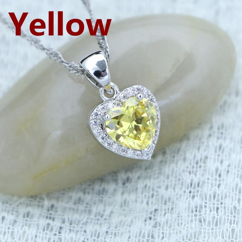 Hjerte vedhæng halskæde grøn cubic zirconia 925 sølv smykker til kvinder: Gul
