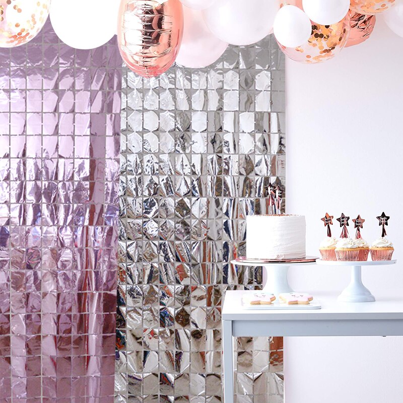 1Pcs Metalen Folie Metalen Draad Kwastje Bruiloft Verjaardag Wanddecoratie Achtergrond Deuren En Ramen Vierkante Regen Gordijn Muur Gordijn