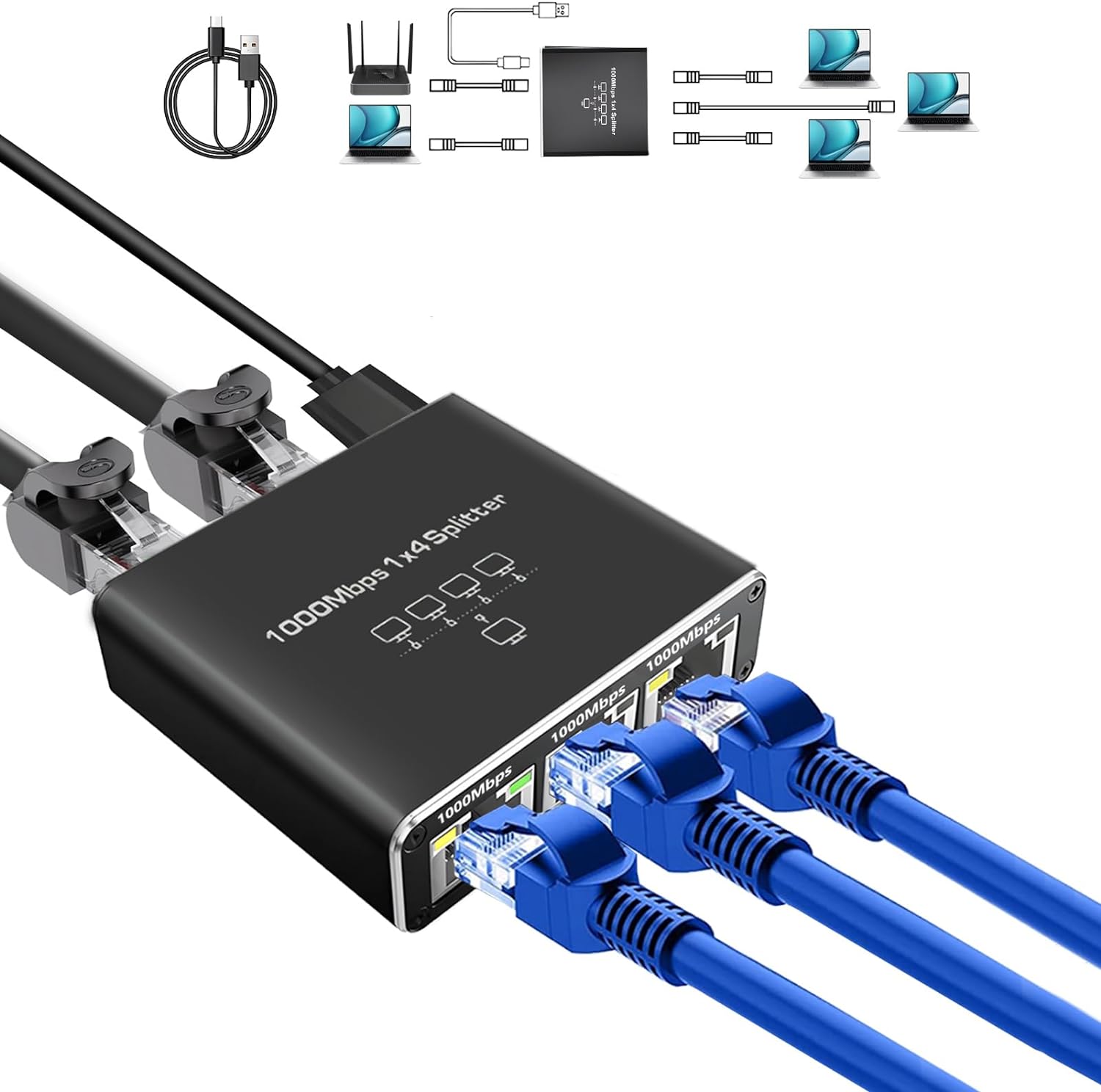 Rozgałęźnik sieciowy RGEEK Rozgałęźnik Ethernet do laptopa PC Sieć RJ45 1 do 2 3 4 Hub Ethernet 1000M Gigabite Rozgałęźnik Ethernet: orange