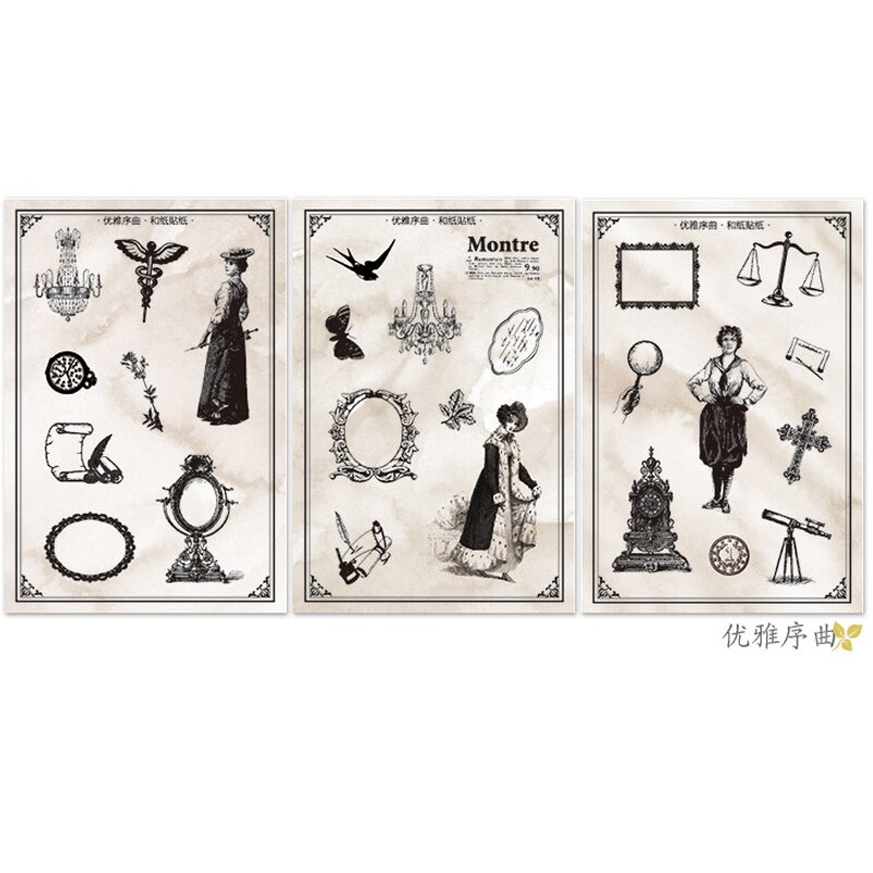 3pcs/pack Retro Girl Feelings DIY Album Stickers for You Kawaii Boullet Journal Sticker Stationery Materiales Escolares: Elegant Overture