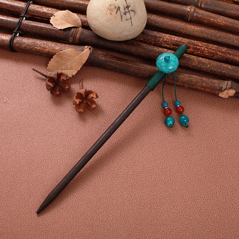 Vintage Hair Sticks Pick Chinese Style Wooden Chopsticks Flower Hair Pin Clip Women Crystal Hairpins Jewelry Accessories: 15