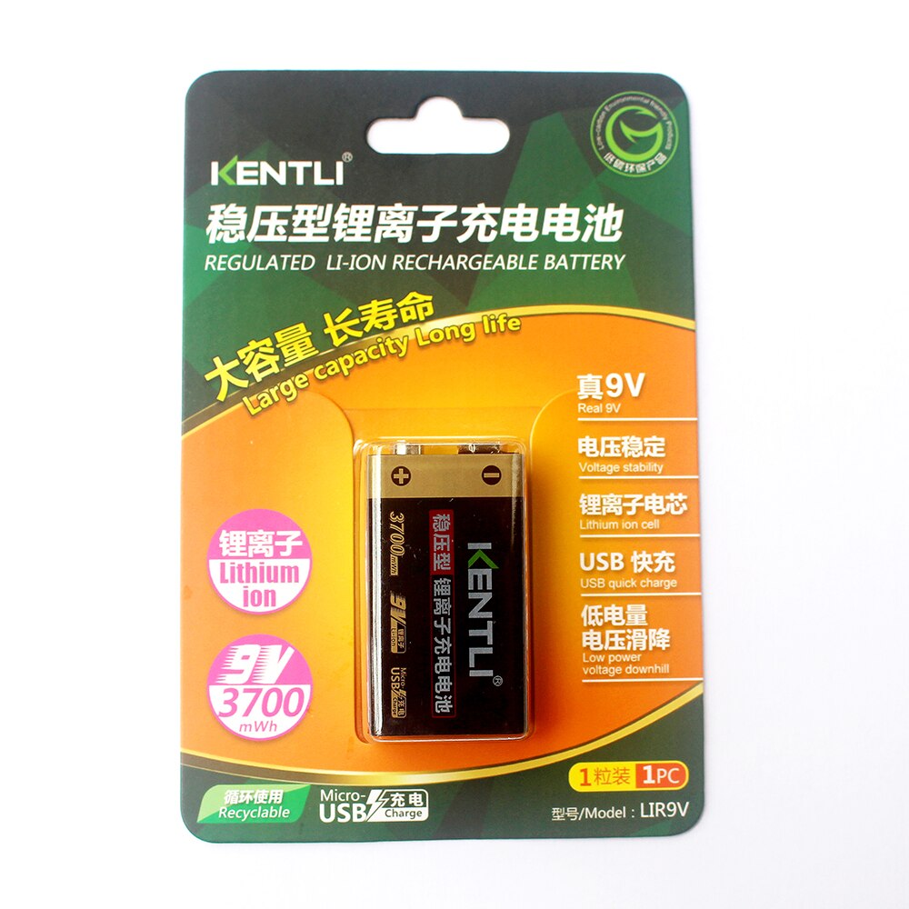 Kentli – batterie lithium-polymère rechargeable, usb, 9V, 3700mwh