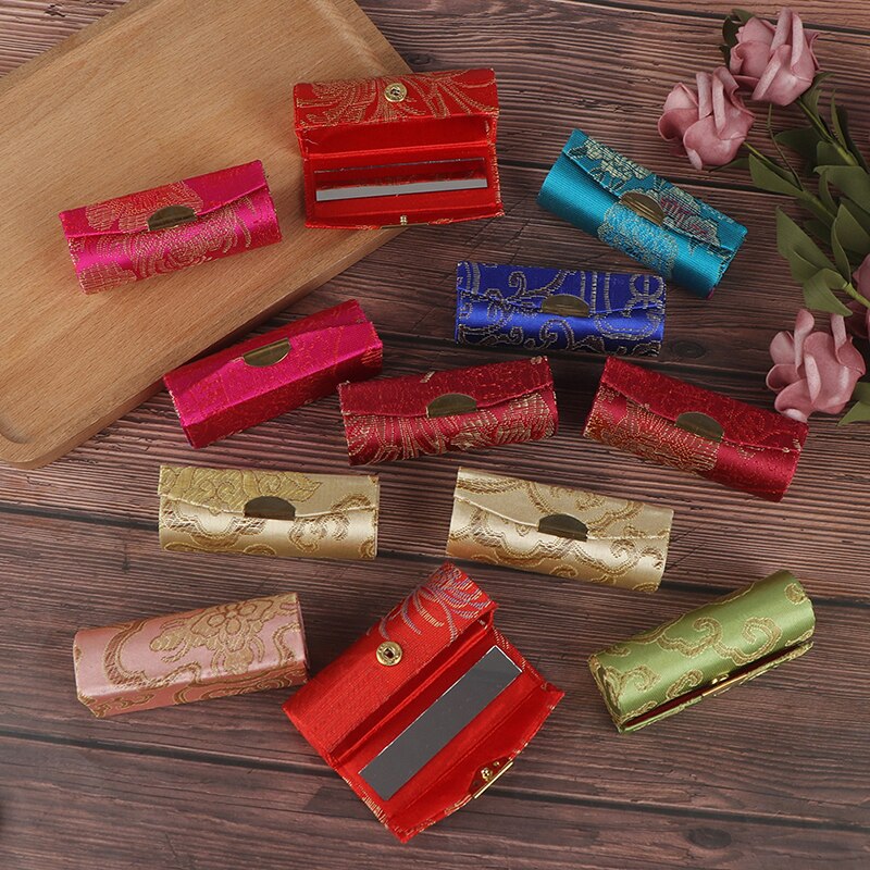 Vrouwen lippenstiftdoosje retro geborduurde bloemenontwerpen met spiegel verpakking lipglossdoos sieradenopslag voor bruiloft