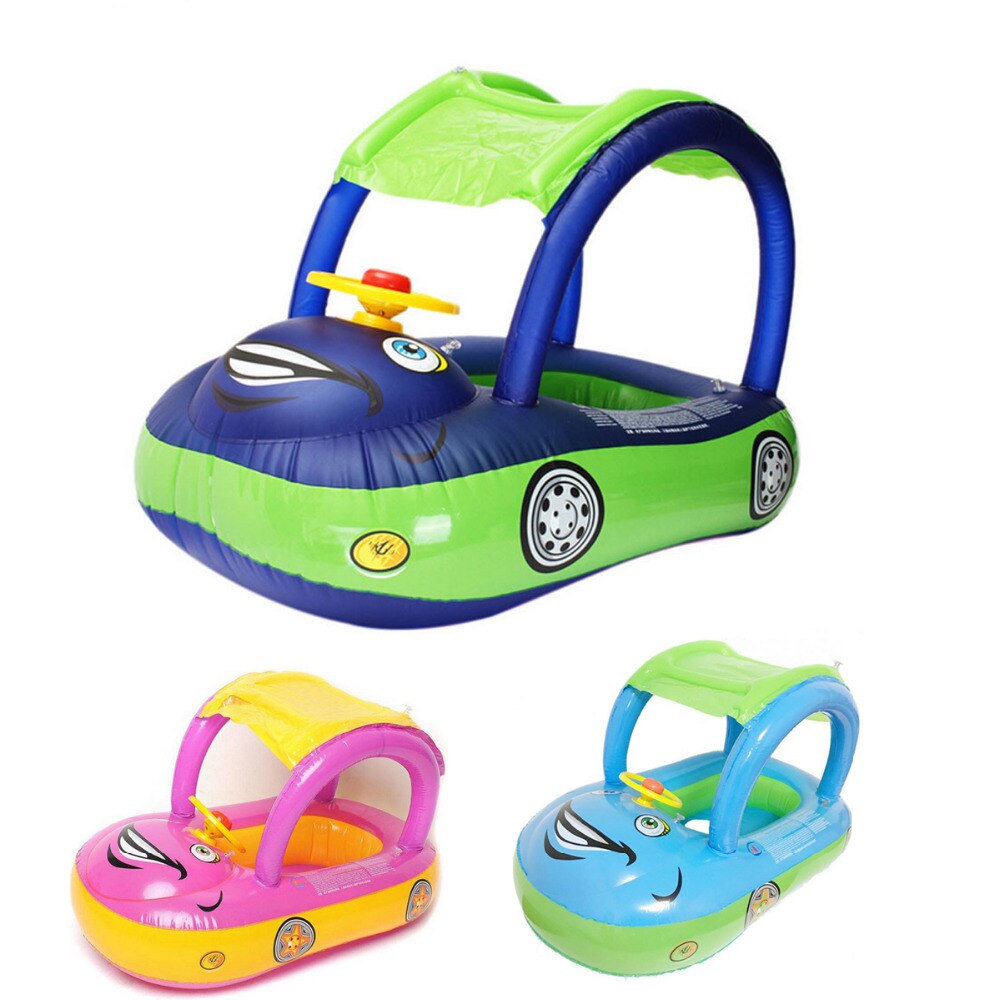 Baby Swim Ring Sunshade Steering Wheel Safe Floating Summer Kids Seat Inflatable Swimming Boat Toys Water Pool Tube PVC