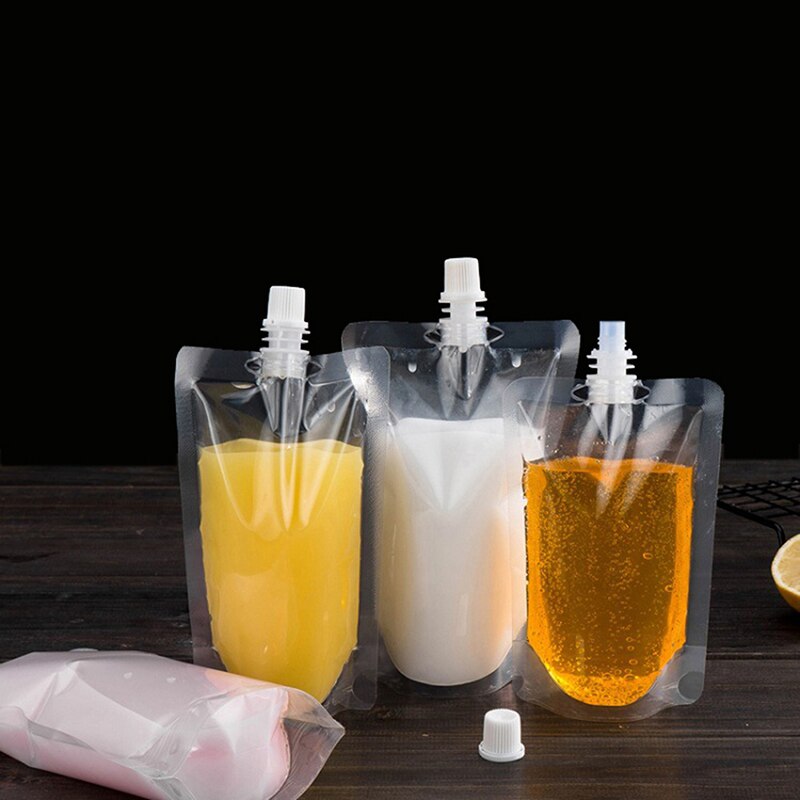 Bolsa de plástico transparente para bebidas y zumo, frasco transparente de succión para líquidos frescos, bolsillo de embalaje, 10 Uds., 200ml