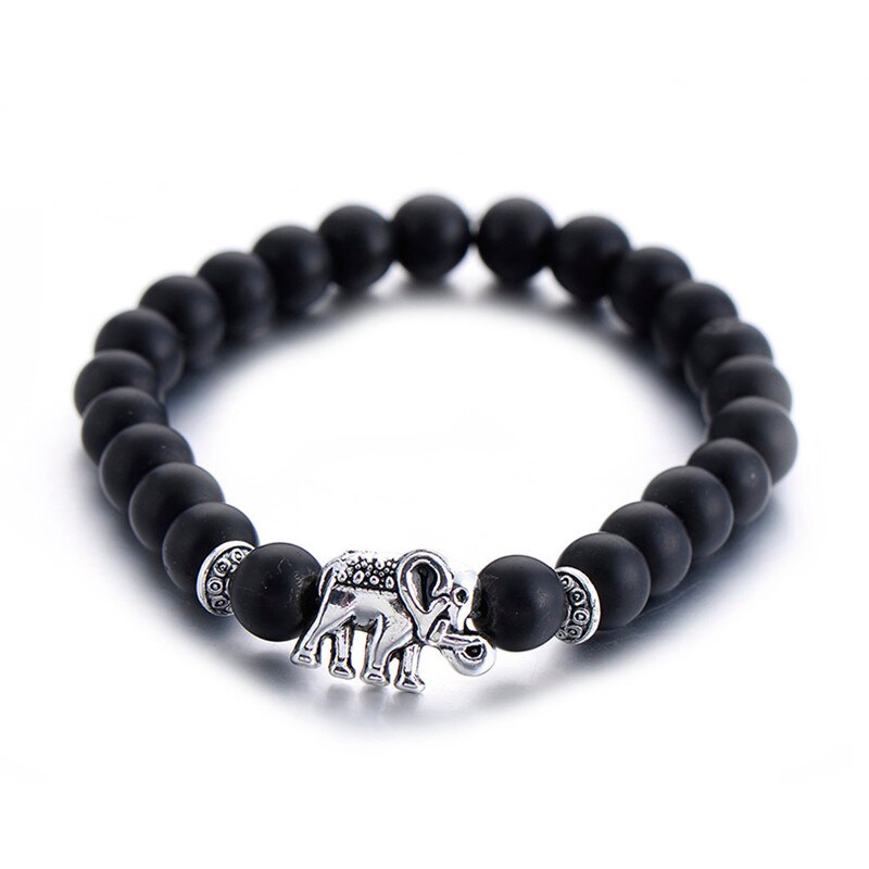 Classic Natural Stone Buddha Charm Bracelet For Women Chic Silver Color Elephant Beads Bracelets Men Jewelry: black elephant