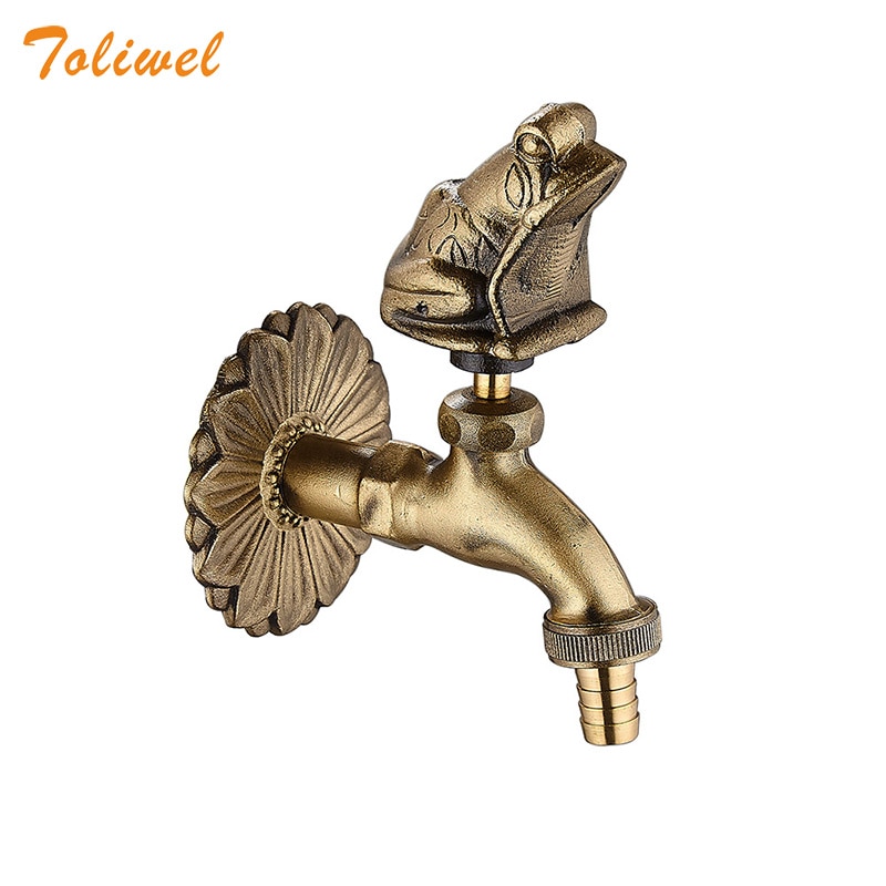 Decorative Antique Brass Garden Outdoor Faucet Cold Water Tap - With a Set of Brass Quick Connecter for 1/2&quot; Inches Hose