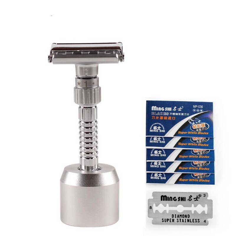 Maquinilla de afeitar de doble filo ajustable para hombre, afeitadora clásica Manual de Metal y aleación de Zinc: razor and base