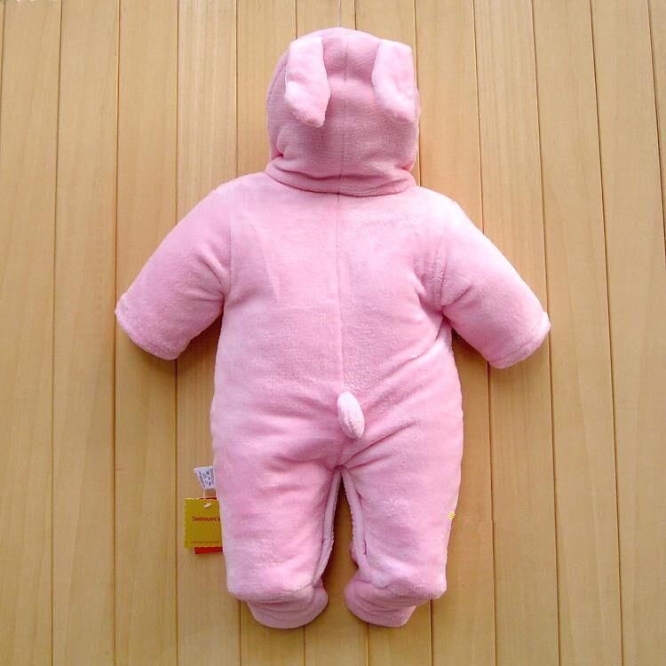 Winter fleece baby rompers, dikke katoenen kleding met capuchon, newbron jongens meisjes meninas, down snowsuits, baby's jumpsuits: 4-6 maanden / Roze