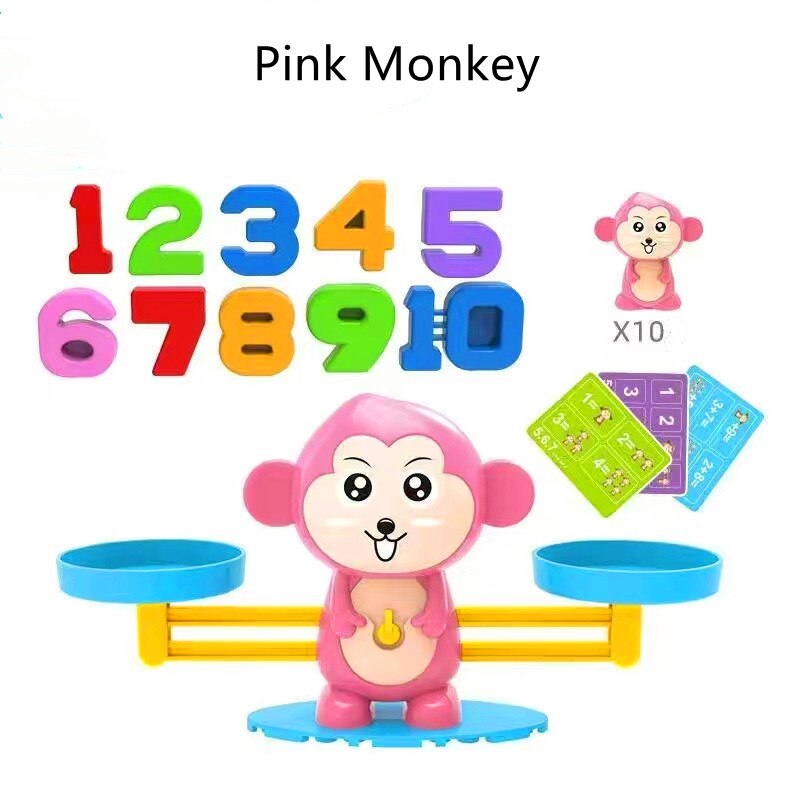 Balance Math Game Educational Toys STEM Learning Material Counting Toys - Fun Scale Balancing Toy Set for 3 + Years Old: Small Pink Monkey