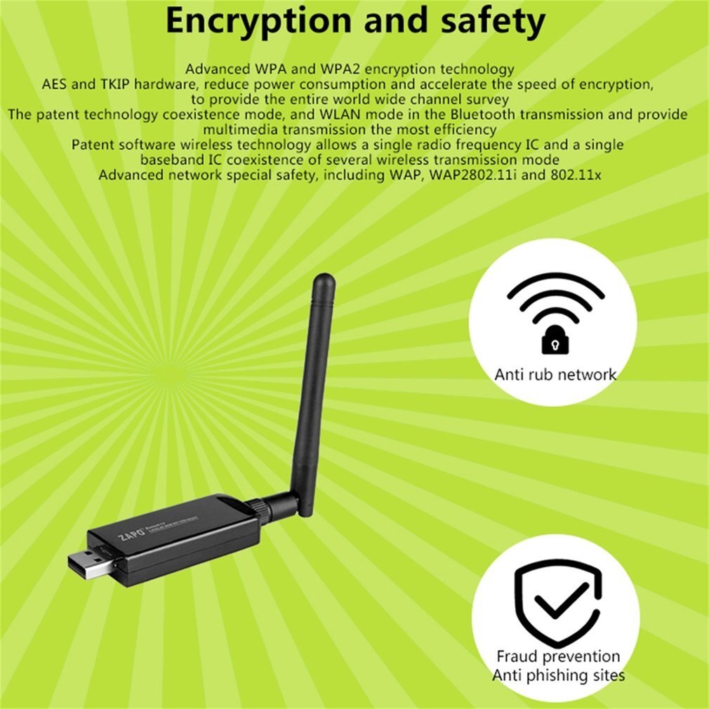 ZAPO Mini W67L-2DB 600M 4.0 Dual Frequency 2.4G-5.8G USB2.0 Wi-Fi Dongle Wireless Adapter Wi-Fi Network Card