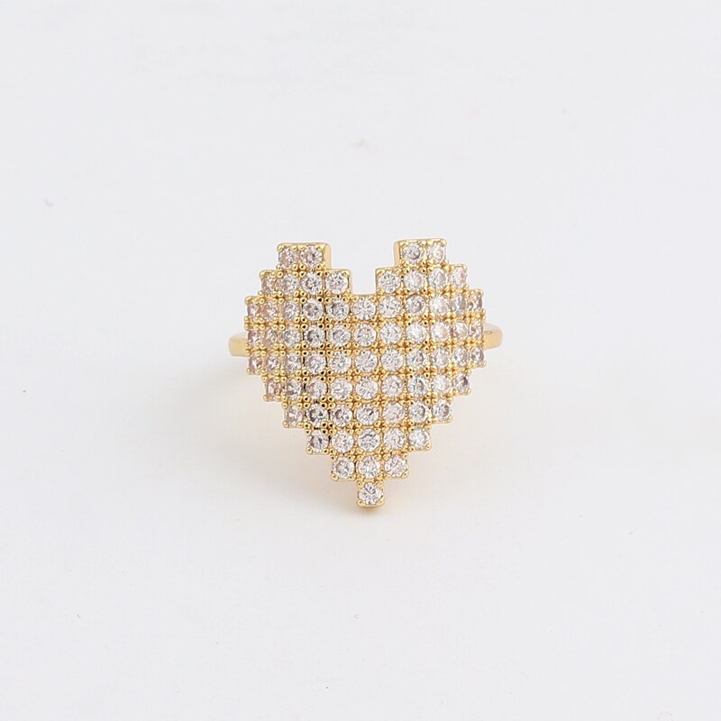 Boheme hjerte guld clor ringe til kvinder boho kærlighed hjerte mikro cubic zirconia ring kvindelige finger statement smykker