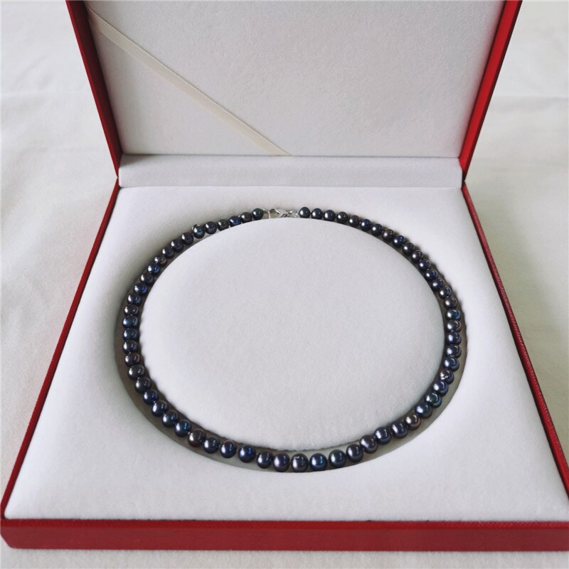 DMNFP198 Süßwasser Perle Halskette 6-7mm Natürliche Gewinde Perle Schmuck Näer Runde Perle Halskette Für Frauen: Schwarz