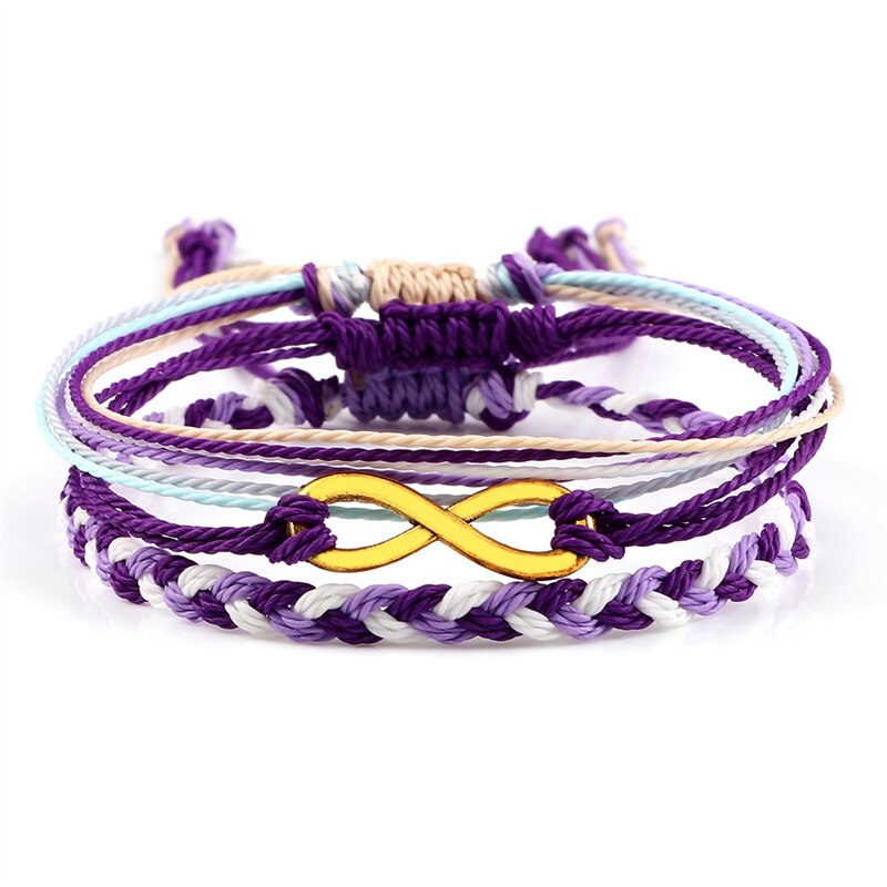 impostato di braccialetti intrecciati regolabili corda viola filo corda albero della vita simbolo OM braccialetto di amicizia per donna uomo gioielli fatti a mano: impostato 5