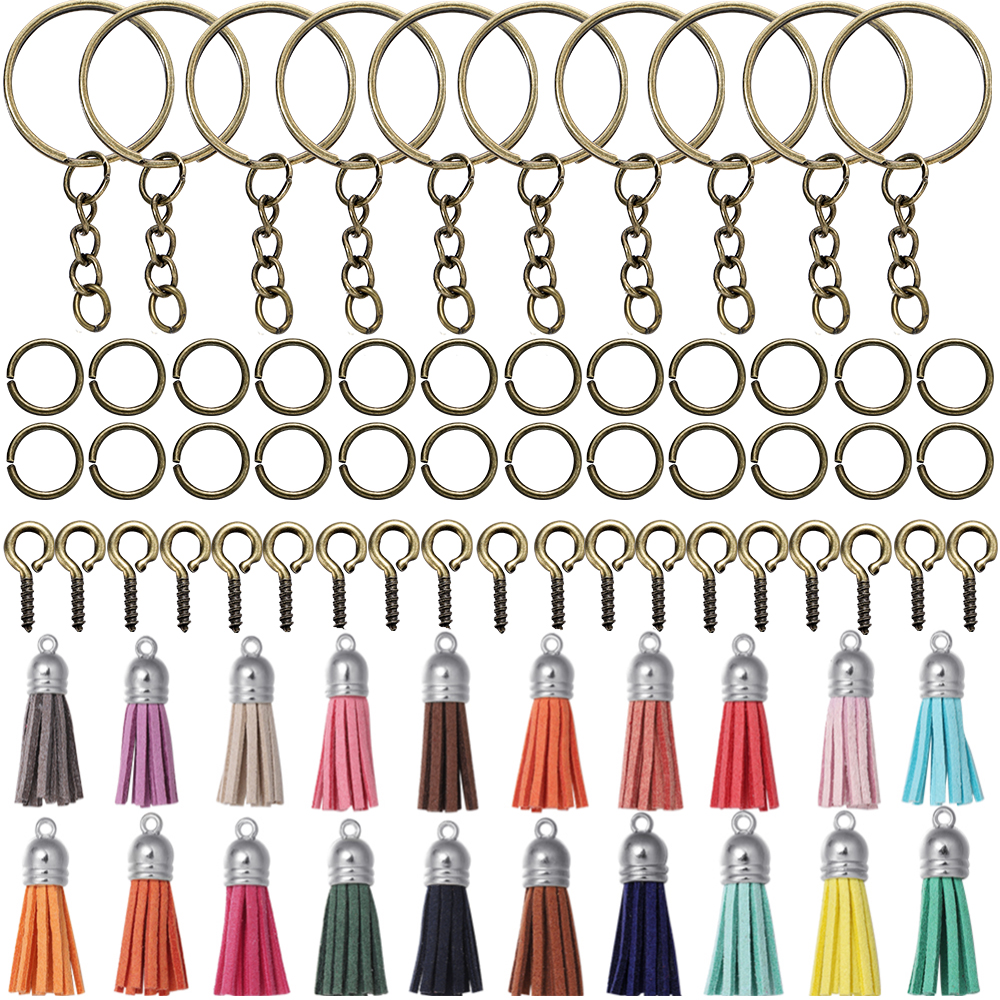 Kits de fabricación de joyas, llavero con borlas coloridas, anillo de salto abierto, juego de alfileres para manualidades, llaveros colgantes de resina, suministros de joyería, 110 Uds.
