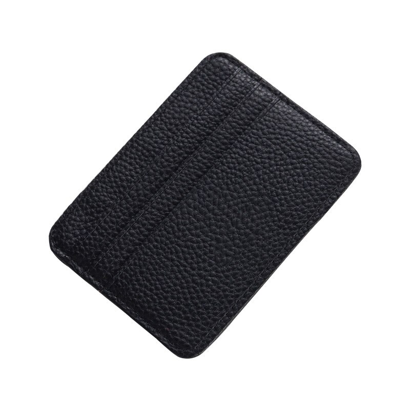 Leather Card Case Men Thin Card Wallet ID Credit Cards Holder Organizer Minimalist Wallet: Black