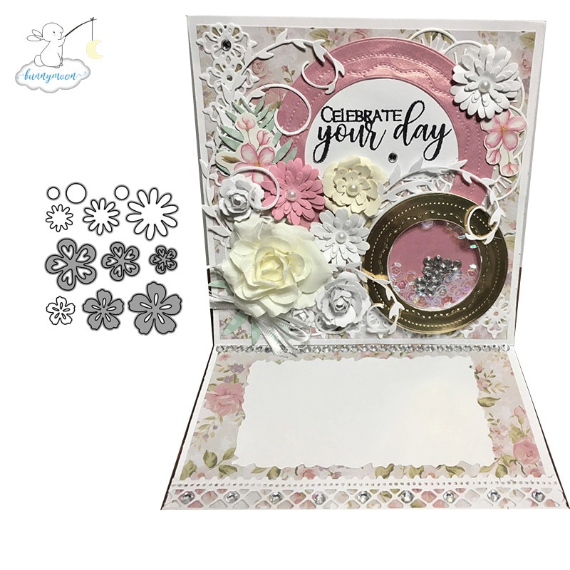 Bunnymoon Small Flowers Stencil Metal Cutting Dies For Scrapbooking Practice Hands-on DIY Album Card Craft Decoration
