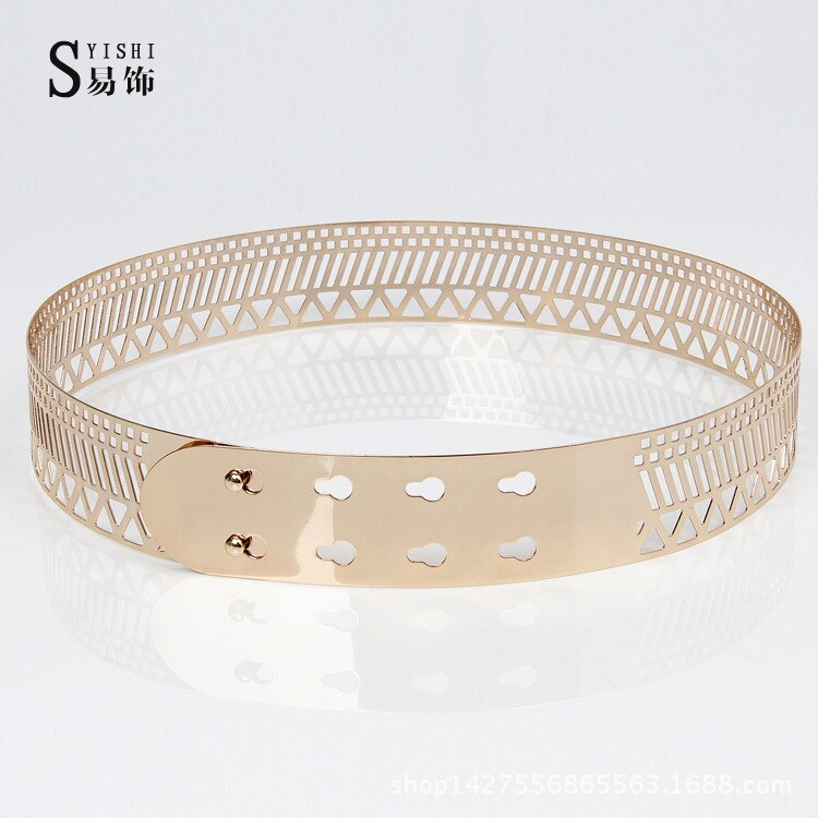Metal Mirror Waist Belt 4 cm Width Women hollow Metallic Celebrity Gold silver Wide Band For Women Belts BL23: Gold