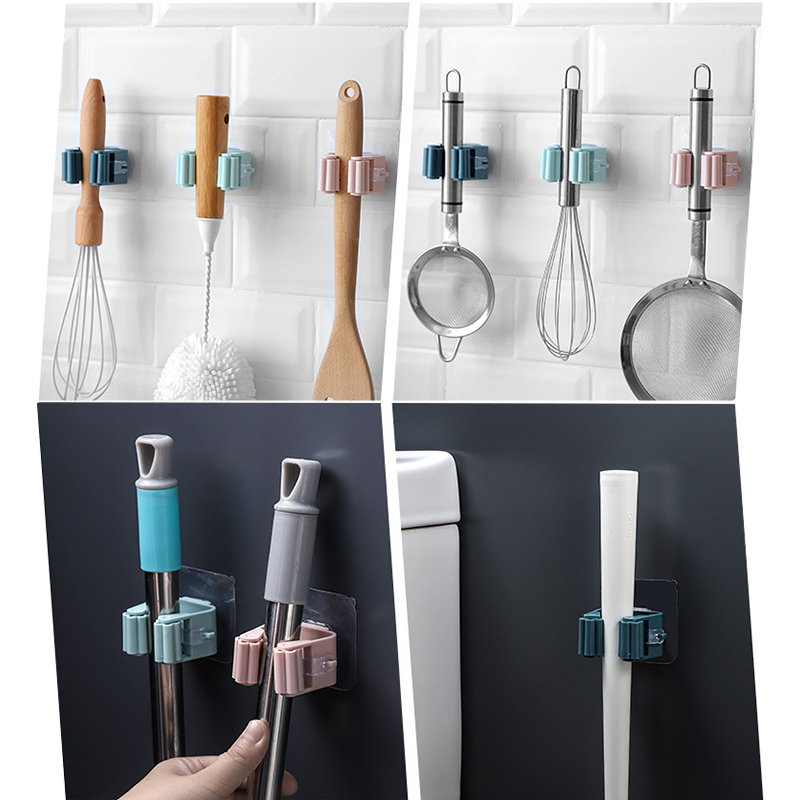 Moppeholder selvklebende kostestativ veggmontert moppestøtte feiebørstekrok oppbevaringsorganisator dårlig kjøkkenutstyr