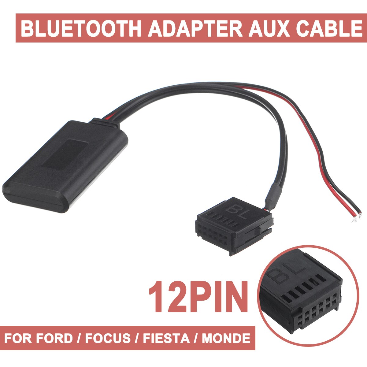 12v bil bluetooth adapter til ford focus, fiesta, mondeo, c-max, fusion aux modul kabel stereo aux-in til bluetooth aux bilsæt