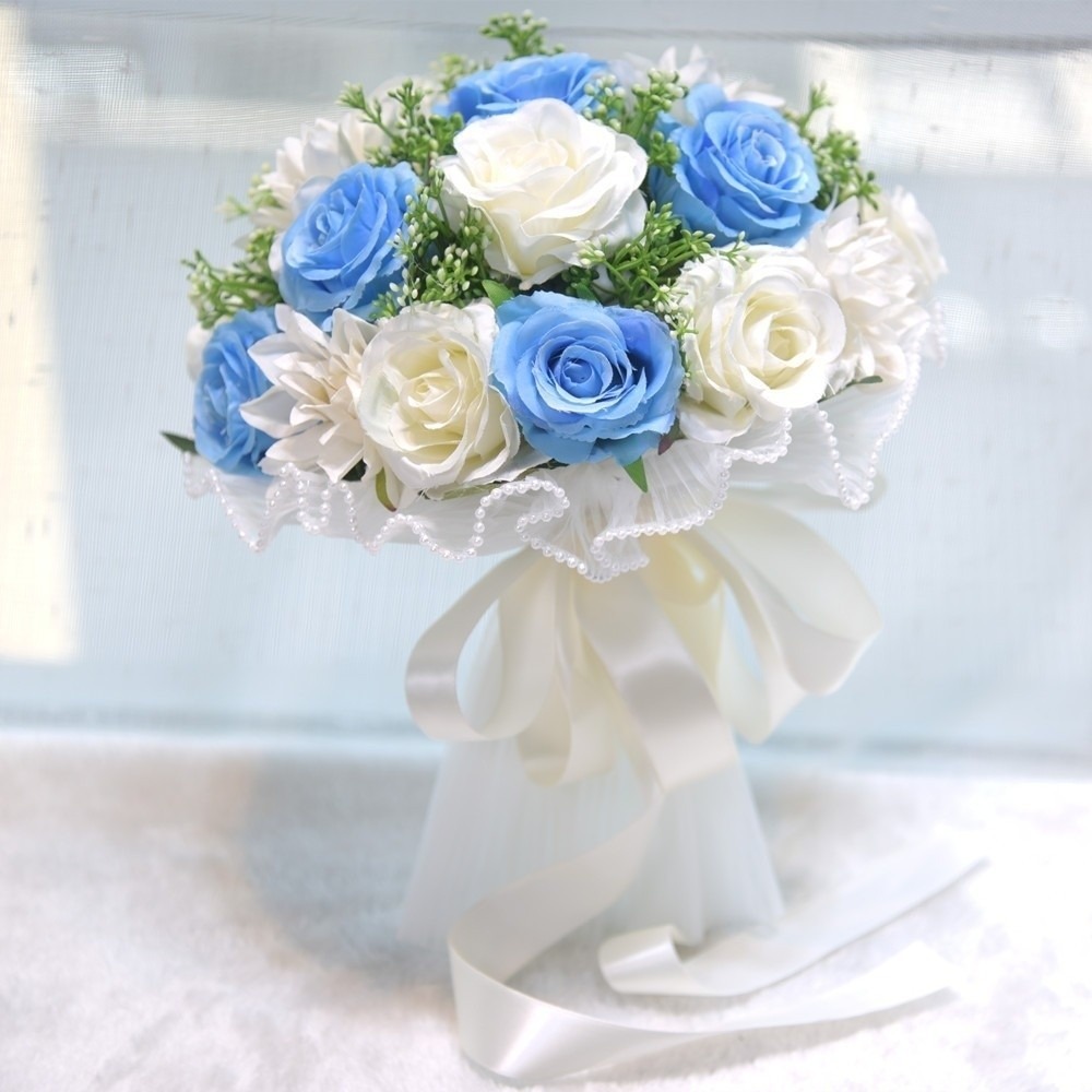 Baby's Atem Romantische Hochzeitssträuße Künstliche Seidenblumen Schleifenband Brautstrauß Koreanischer Stil Perlen Spitze Weiße Rosen Strauß: WEISS