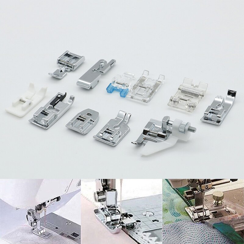 11pcs/set Sewing Machine Presser Foot Kit Domestic Sewing Machine Accessories Presser Foot Feet Kit Set Hem Foot Spare Parts
