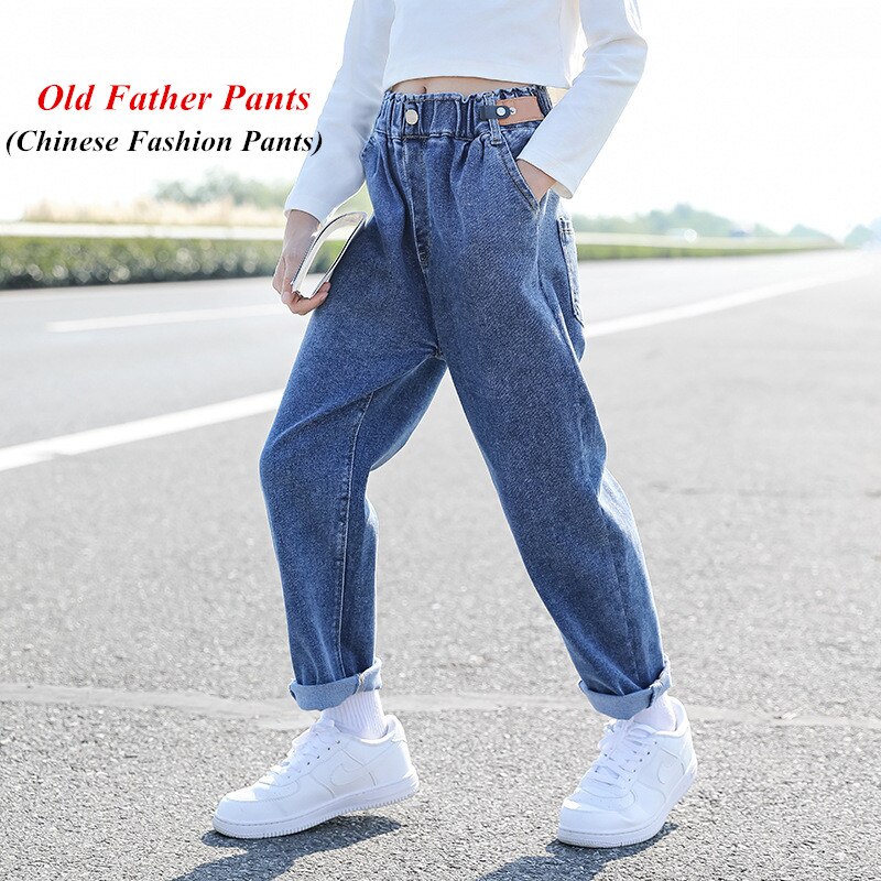 Girls Jeans Old Father Pants Spring Autumn Kids Causal Trousers For Teenagers Girl 110-160 Children's Clothes LC045