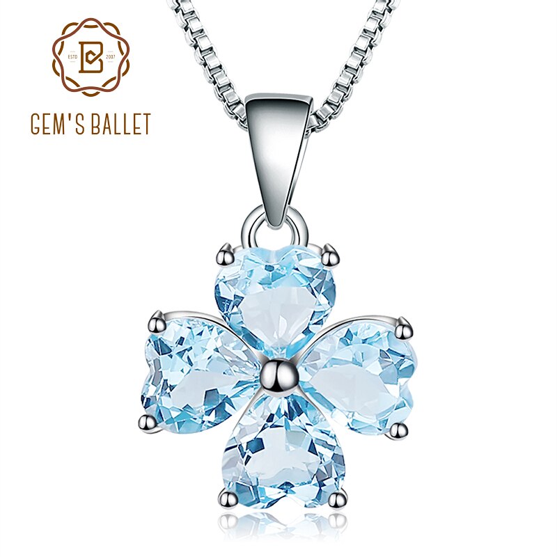 Edelstein der Ballett Edlen Schmuck 3.31Ct Natürliche Sky Blue Topaz 925 Sterling Silber Clover Halsketten & Anhänger Für Frauen