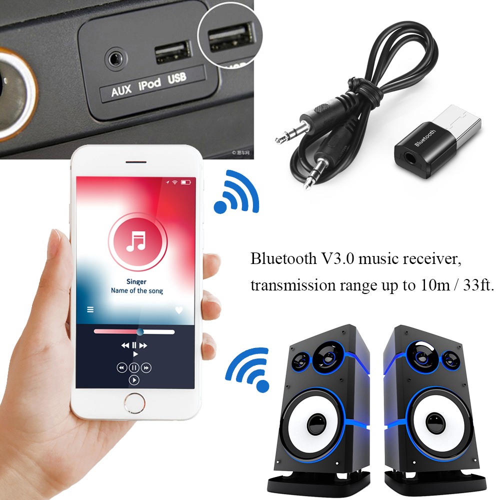USB Mini Bluetooth Audio Receiver Stereo 3.5mm Music External Bluetooth Adapter recharging for Car Wireless Speakers Sound