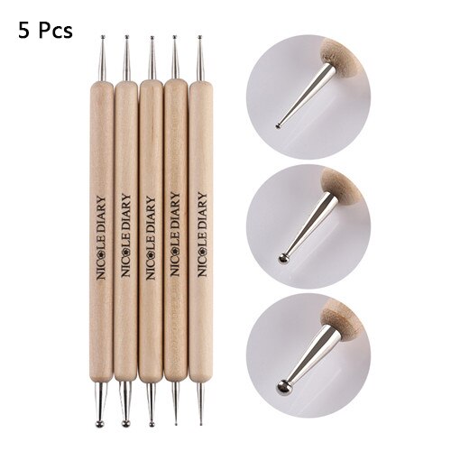 Nicole Dagboek Dual-Ended Puntjes Pen Nail Art Tool Rhinestone Studs Picker Wax Potlood Kristal Kralen Handvat