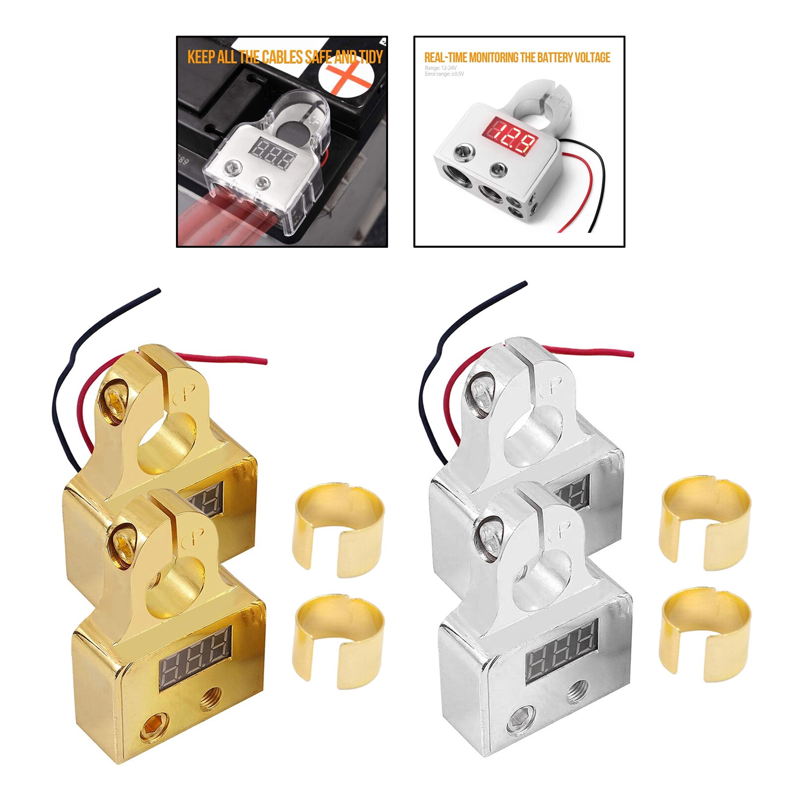 2pcs 0/4/8 or 10 Gauge Battery Terminals with Shims Car Battery Terminal Connectors Kit for Car Truck Boat Motorcycle RV