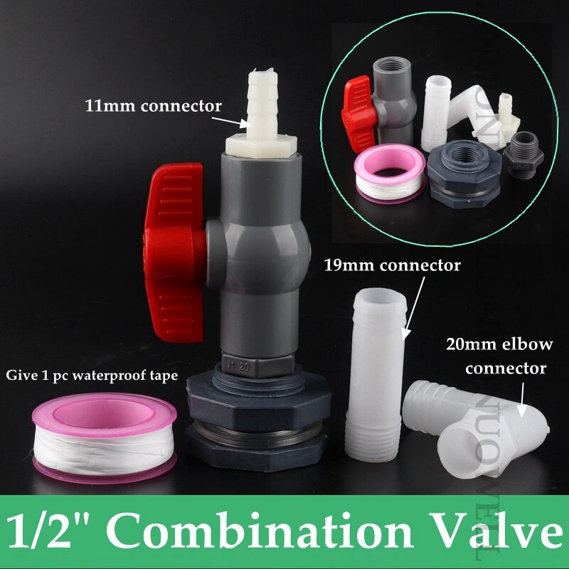 1Set 1/2"1" Combination Valve Aquarium Pagoda Connector Fish Tank Drain Joint Aquarium Hose Drainage Accessories Valve Assembly