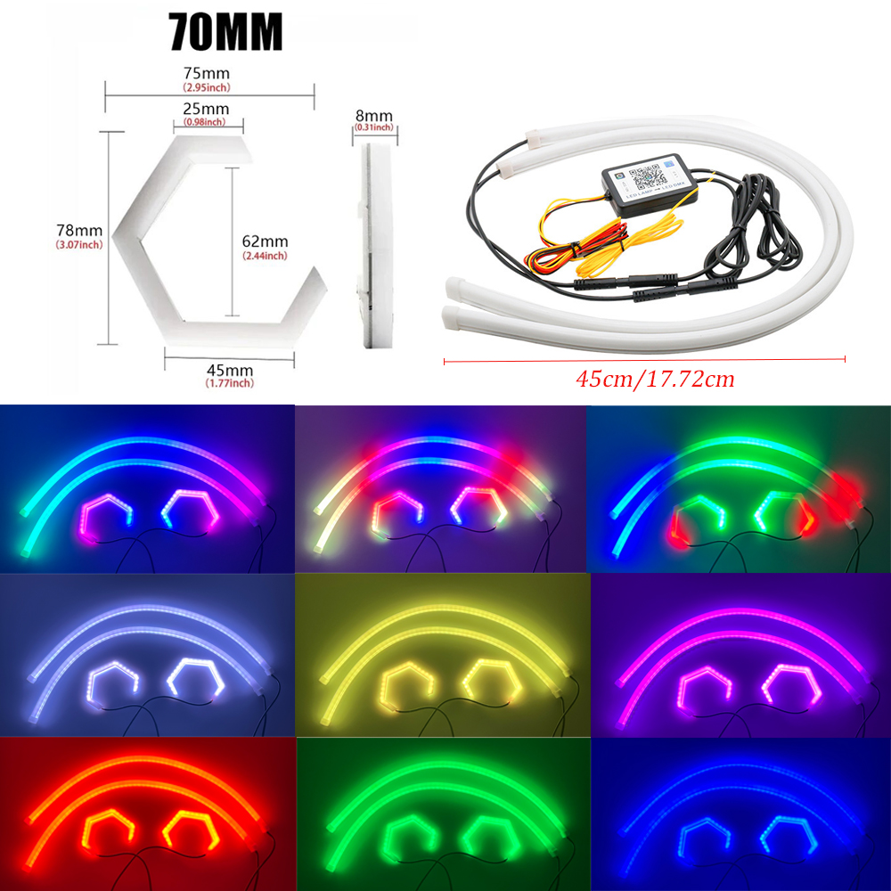 RGB Color-Chasing Revolving Dynamic Angel Eyes Turn Signals Light Bluetooth Wireless Control LED Sequential Flowing Strip Light: Dark Grey
