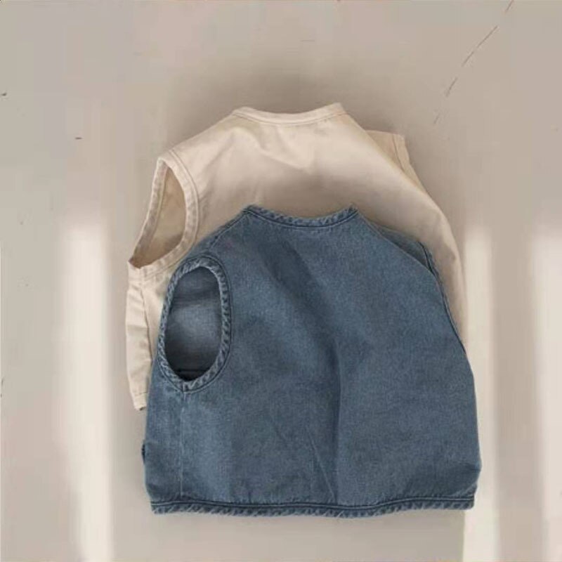 2022 Lente Baby Mouwloze Denim Vest Casual Kids Vest Jas Losse Jongens Pocket Vest Jas Mode Meisjes Denim Vest kleding