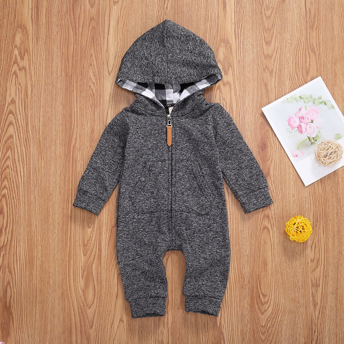 FOCUSNORM 0-18M Baby Jungen Strampler fest Langarm Mit Kapuze Reißverschluss Solide Herbst Overall Outfits
