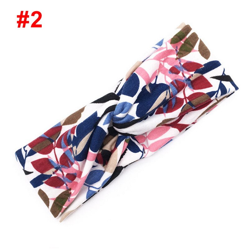 Women Flower Headband Floral Prints Elastic Turban Cross Knot Hair Band Wide Stretch Girls Sports Yoga Headband Hair Accessories: 1PCS-color 2