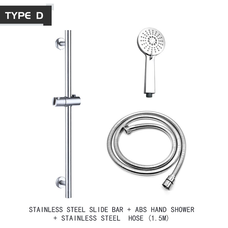 Shower Head Sliding Bar Wall Mount Shower Rail Slide Bar Silver Chrome Finished Adjustable Hand Hold Bracket Bathroom Shower Rod: D Whole Set