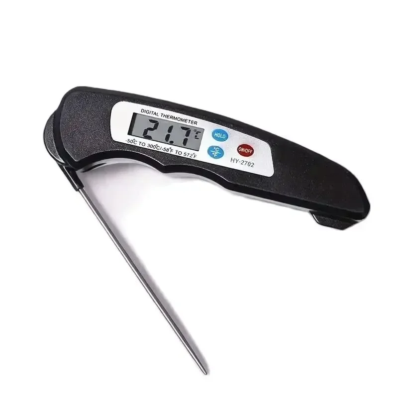 Opvouwbare vleesthermometer - magnetische roestvrijstalen voedselsonde, waterdichte digitale kookthermometer voor barbecue- en keukengebruik: Black
