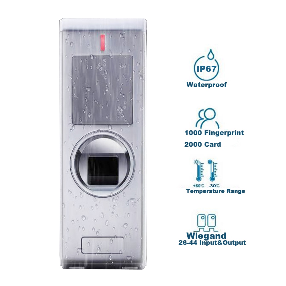 Vandtæt  ip67 2000 brugere metal biometrisk fingeraftryk adgangskontrolsystem rfid 125 khz læser dør adgangskontrol