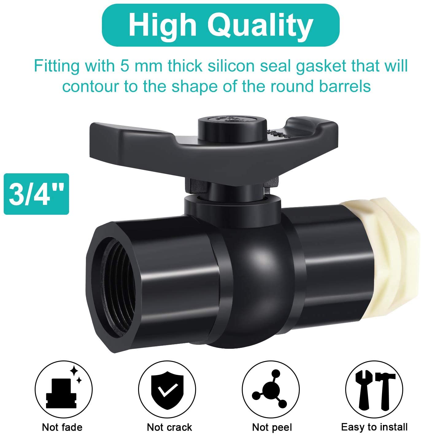 Rain Barrel Garden Spigot 3/4 Inch PVC Ball Valve (Female Thread) with Bulkhead Fitting Adapter (Male Thread) for Aquariums Pool