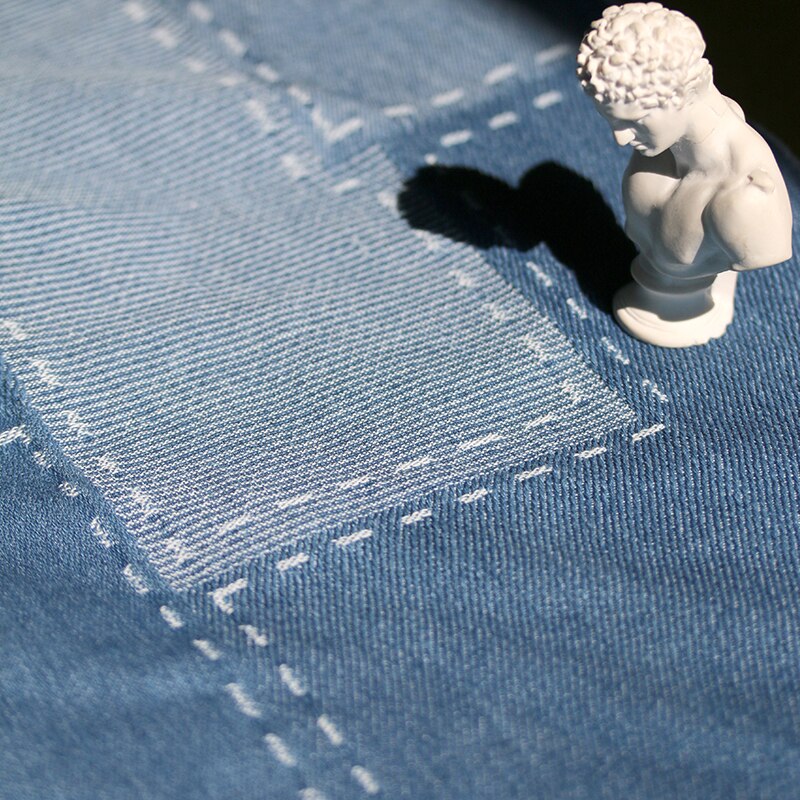 Irregular Rectangle Patchwork 150cm Width Original Washed Denim DIY Coat Jacket Blue & White Fabric CG091