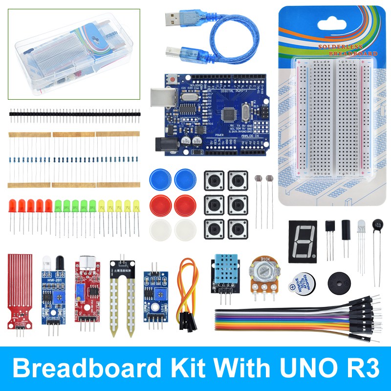 Basic Starter Kit Voor Arduino Uno Set R3 Diy Kit - R3 Board/Broodplank + Doos: Zilver