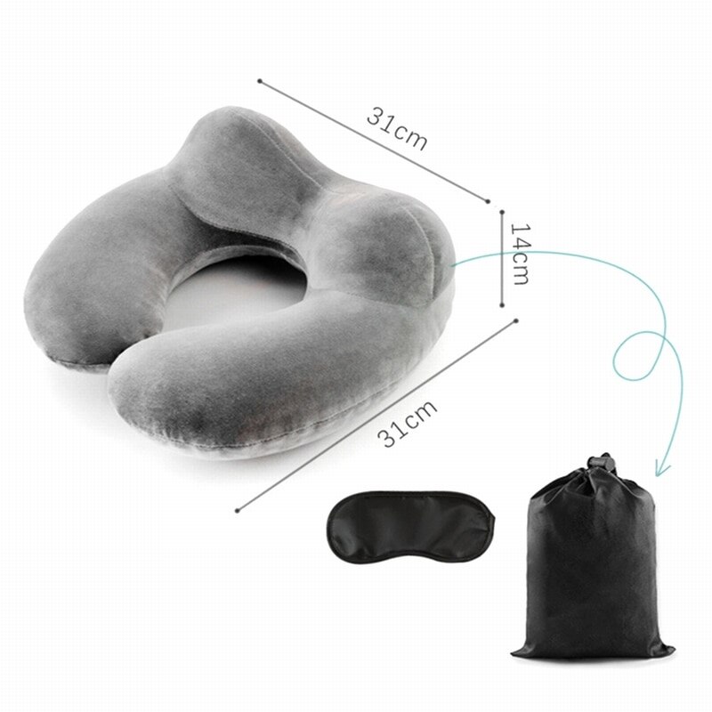 Inflatable U-shaped Pillows Travel Slow Rebound Portable Neckrest Travel Folding Memory Foam Train Airplane Outdoor Pillow: PVC-grey