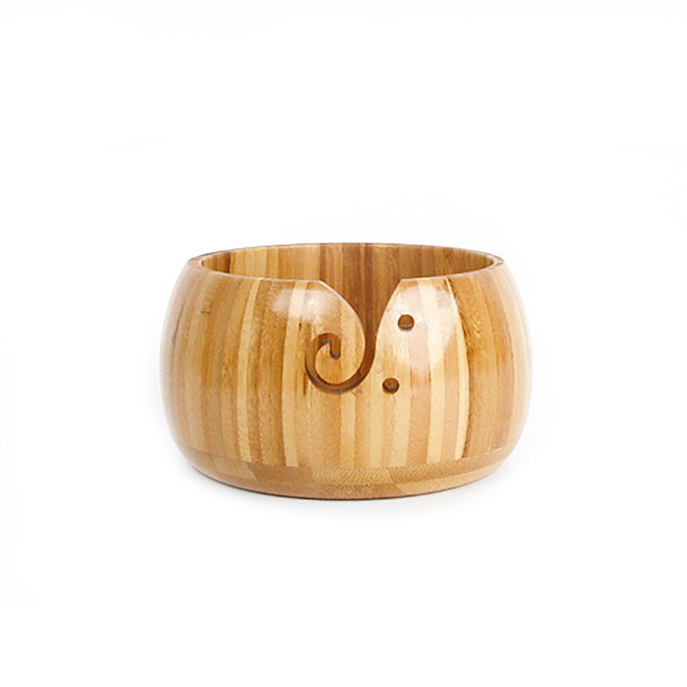 Bol de rangement en fil de bois naturel, organisateur de bol en laine tricotée crochet, bol de rangement en bambou, fournitures de couture tricots faits à la main à la maison: Without cover